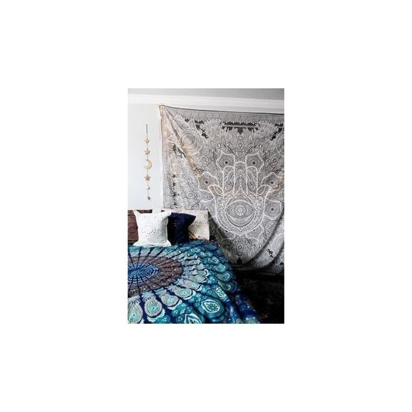 Full/Queen HAMSA Grey White Tapestry Wall Hanging Bedding Bohemian Boho Style - Picture 7 of 10